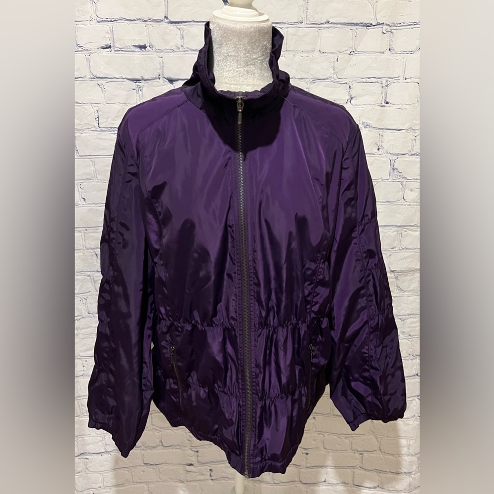 Chicos Zenergy Dark Purple Casual Jacket Ruched Lightweight Zip Front 3/XL/16